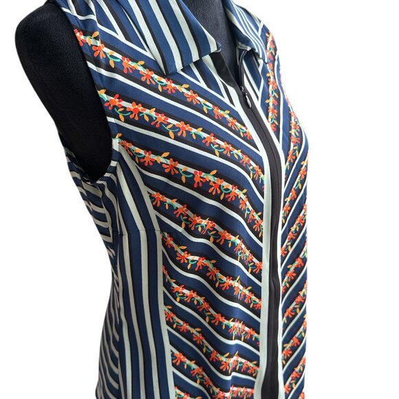 CAbi Chevron Floral Sleeveless Zip Blouse Small #6318 - Picture 2 of 6